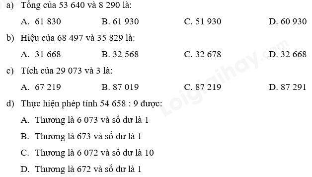 Bài 2. Ôn tập các phép tính trong phạm vi 100 000 (tiết 3) trang 9 Vở thực hành Toán 4 0 1