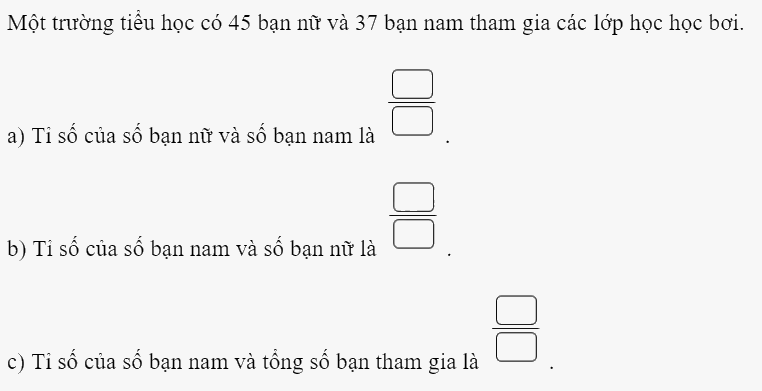 Bài 36: Tỉ số. Tỉ số phần trăm (tiết 1) trang 4 vở bài tập Toán 5 - Kết nối tri thức 1