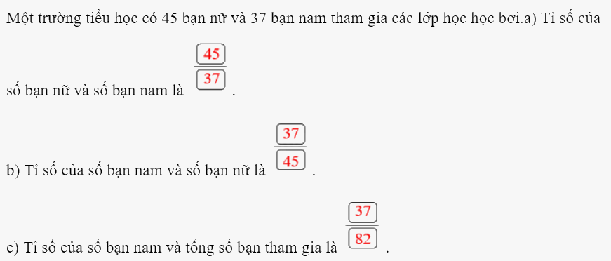Bài 36: Tỉ số. Tỉ số phần trăm (tiết 1) trang 4 vở bài tập Toán 5 - Kết nối tri thức 1 2