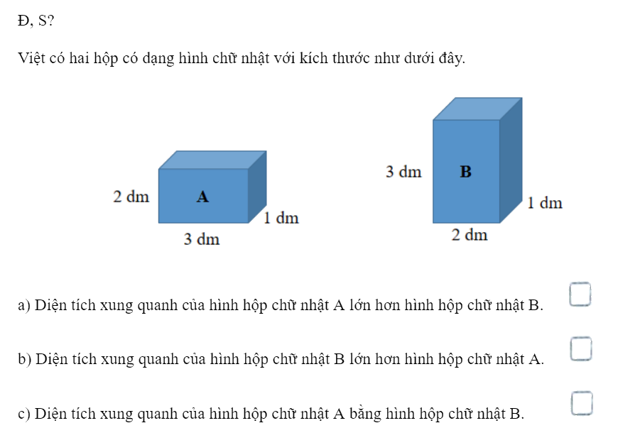 Bài 50: Diện tích xung quanh và diện tích toàn phần của hình hộp chữ nhật (tiết 1) trang 39 vở bài tập Toán 5 - Kết nối tri thức 2