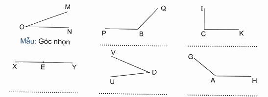 Bài 8. Góc nhọn, góc tù, góc bẹt (tiết 1) trang 23 Vở thực hành Toán 4 1