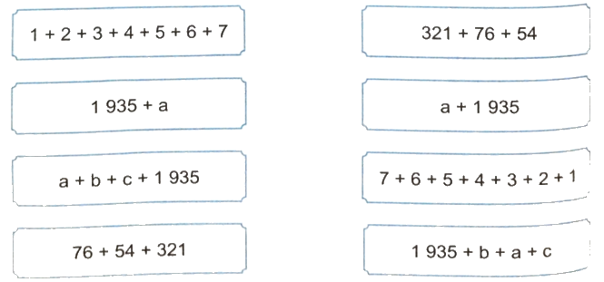 Giải bài 24: Tính chất giao hoán và kết hợp của phép cộng (tiết 1) trang 82 vở bài tập Toán 4 - Kết nối tri thức với cuộc sống 2 1