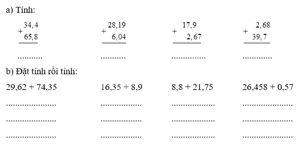 Giải bài 25: Cộng các sổ thập phân trang 62, 63 vở bài tập Toán 5 - Cánh diều 1