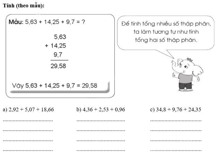 Giải bài 25: Cộng các sổ thập phân trang 62, 63 vở bài tập Toán 5 - Cánh diều 2 1