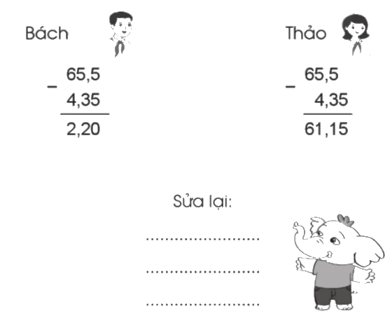 Giải bài 26: Trừ các sổ thập phân trang 64, 65 vở bài tập Toán 5 - Cánh diều 1 1