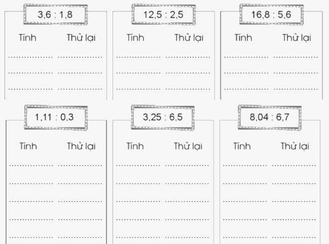 Giải bài 35: Chia một số thập phân cho một số thập phân trang 84, 85 vở bài tập Toán 5 - Cánh diều 1 1