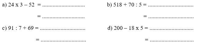 Giải bài 42: Ôn tập biểu thức số (tiết 1) trang 106 vở bài tập Toán 3 - Kết nối tri thức với cuộc sống 2