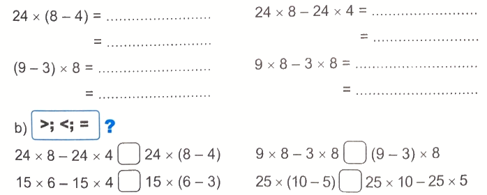 Giải bài 42: Tính chất phân phối của phép nhân đối với phép cộng (tiết 3) trang 19 vở bài tập Toán 4 - Kết nối tri thức với cuộc sống 0 1