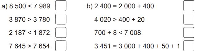 Giải bài 46: So sánh các số trong phạm vi 10 000 (tiết 2) trang 8 vở bài tập Toán 3 - Kết nối tri thức với cuộc sống 0 1