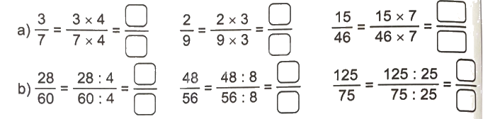 Giải bài 55: Tính chất cơ bản của phân số (tiết 1) trang 62 vở bài tập Toán 4 - Kết nối tri thức với cuộc sống 0 1