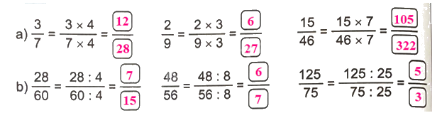 Giải bài 55: Tính chất cơ bản của phân số (tiết 1) trang 62 vở bài tập Toán 4 - Kết nối tri thức với cuộc sống 2