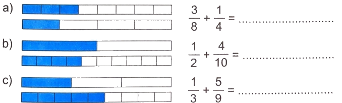 Giải bài 60: Phép cộng phân số (tiết 3) trang 77 vở bài tập Toán 4 - Kết nối tri thức với cuộc sống 0 1