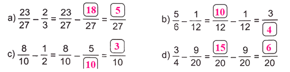 Giải bài 61: Phép trừ phân số (tiết 2) trang 81 vở bài tập Toán 4 - Kết nối tri thức với cuộc sống 1 2