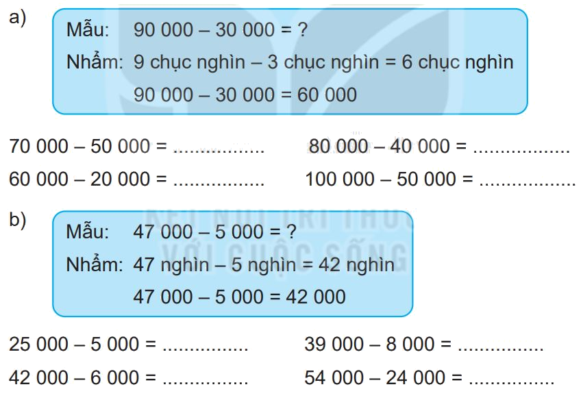 Giải bài 64: Phép trừ trong phạm vi 100 000 (tiết 2) trang 71 Vở bài tập Toán 3 - Kết nối tri thức với cuộc sống 0 1