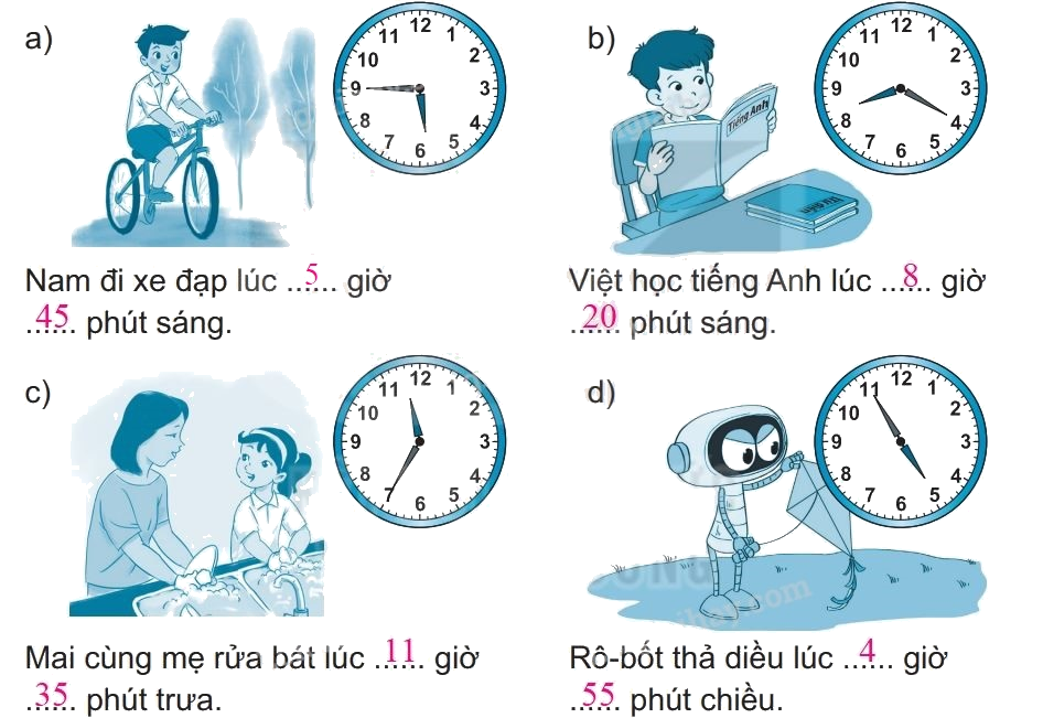 Giải bài 66: Xem đồng hồ. Tháng - năm (tiết 1) trang 75 vở bài tập Toán 3 - Kết nối tri thức với cuộc sống 0 2
