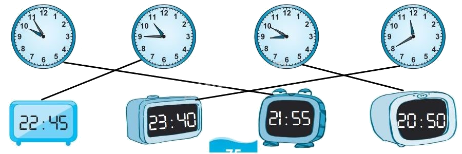 Giải bài 66: Xem đồng hồ. Tháng - năm (tiết 1) trang 75 vở bài tập Toán 3 - Kết nối tri thức với cuộc sống 1 2