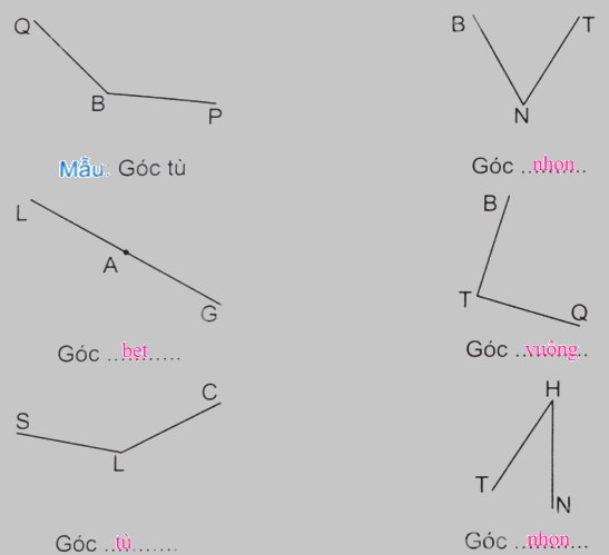 Giải bài 8: Góc nhọn, góc tù, góc bẹt (tiết 1) trang 26, 27 vở bài tập Toán 4 - Kết nối tri thức với cuộc sống 2