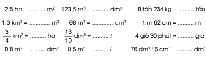 Giải bài 87: Ôn tập về đo lường trang 111, 112, 113, 114, 115 vở bài tập Toán 5 - Cánh diều 0 2