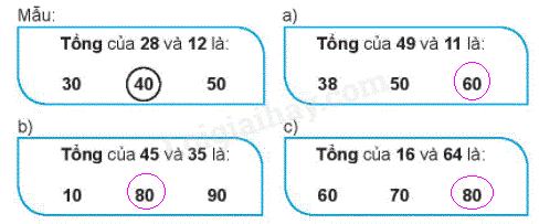 Giải bài: Phép cộng có tổng là số tròn chục (trang 83) Vở bài tập toán 2 - Chân trời sáng tạo 3 2