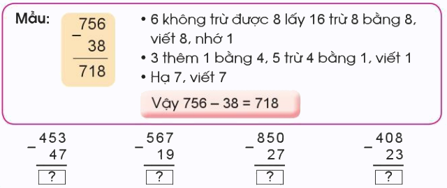 Giải bài: Phép trừ (có nhớ) trong phạm vi 1000 Toán 2 - Cánh Diều 4