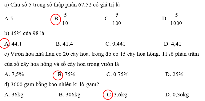 Giải phần A. Tái hiện, củng cố trang 72 Bài tập phát triển năng lực Toán 5 3 2