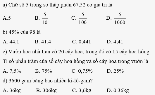 Giải phần A. Tái hiện, củng cố trang 72 Bài tập phát triển năng lực Toán 5 8