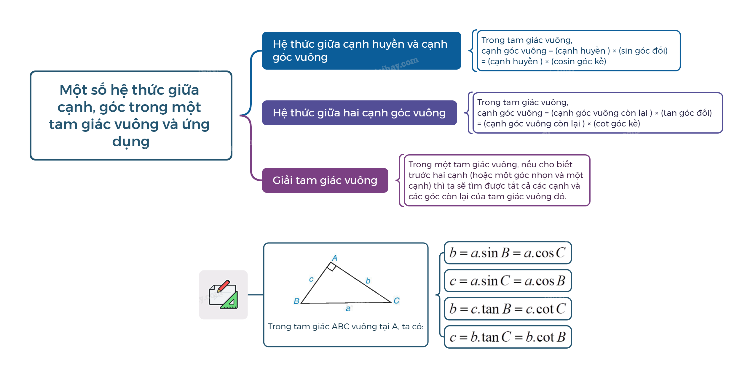 Lý thuyết Một số hệ thức giữa cạnh, góc trong một tam giác vuông và ứng dụng Toán 9 Kết nối tri thức 3