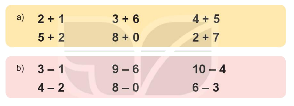 Toán lớp 1 trang 106 - Bài 18: Ôn tập phép cộng, phép trừ trong phạm vi 10 - SGK Kết nối tri thức 0 1