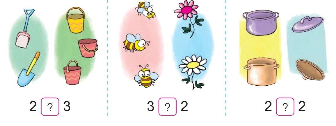 Toán lớp 1 trang 24 - Bé hơn, dấu <, Bằng nhau, dấu = - SGK Cánh diều 3