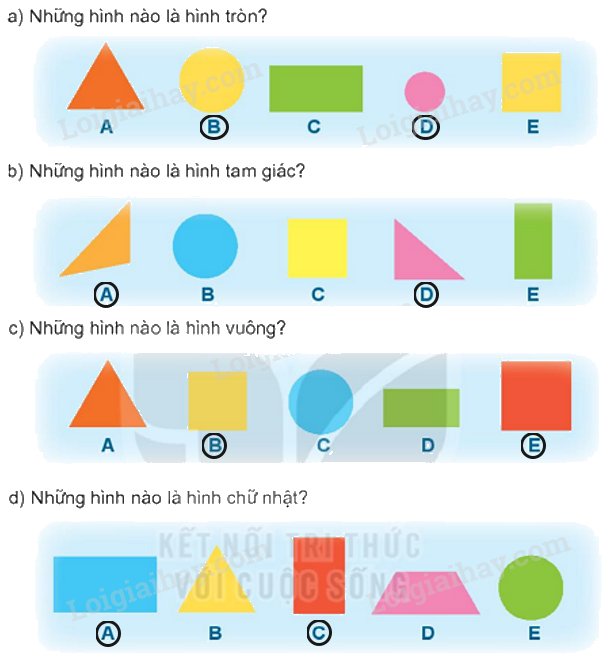 Toán lớp 1 trang 46 - Bài 7: Hình vuông, hình tròn, hình tam giác, hình chữ nhật - SGK Kết nối tri thức 1 2