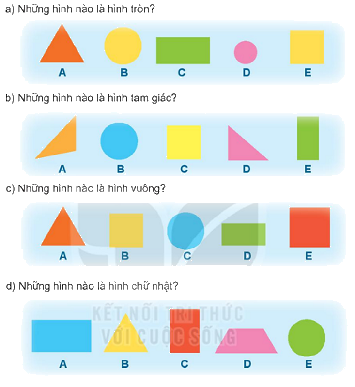 Toán lớp 1 trang 46 - Bài 7: Hình vuông, hình tròn, hình tam giác, hình chữ nhật - SGK Kết nối tri thức 3