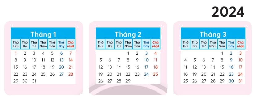 Toán lớp 3 trang 20 - Tháng, năm - SGK Chân trời sáng tạo 3 1