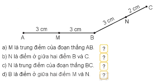 Toán lớp 3 trang 50 - Điểm ở giữa, trung điểm của đoạn thẳng - SGK Kết nối tri thức 1