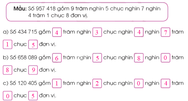 Toán lớp 4 trang 14 - Bài 5: Các số trong phạm vi 1 000 000 (tiếp theo) - SGK Cánh diều 5