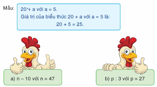 Toán lớp 4 trang 22 - Bài 15: Biểu thức chứa một chữ - SGK Bình Minh 1