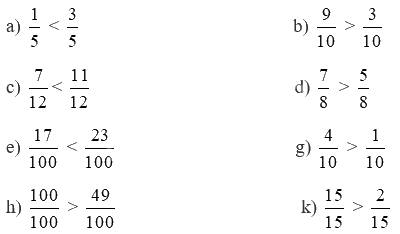 Toán lớp 4 trang 22 - Bài 61: So sánh hai phân số cùng mẫu số - SGK Cánh diều 2