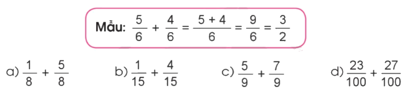 Toán lớp 4 trang 49 - Bài 73: Cộng các phân số cùng mẫu số - SGK Cánh diều 2