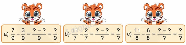 Toán lớp 4 trang 50 - Bài 124: Phép trừ phân số - SGK Bình Minh 0 1