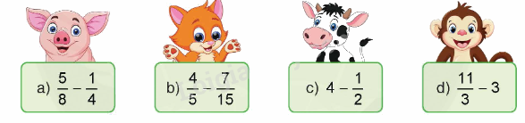 Toán lớp 4 trang 52 - Bài 126: Phép trừ phân số (tiếp theo) - SGK Bình Minh 1