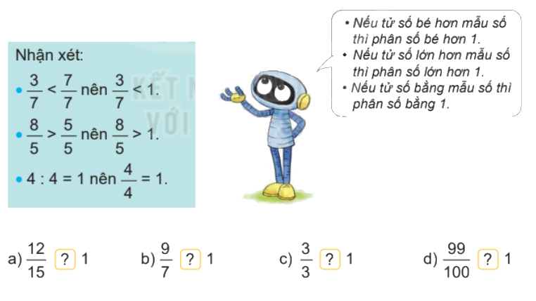 Toán lớp 4 trang 65 - Bài 58: So sánh phân số - SGK Kết nối tri thức 1 1