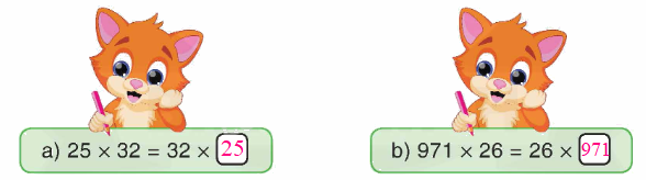 Toán lớp 4 trang 67 - Bài 56. Tính chất giao hoán của phép nhân - SGK Bình Minh 2