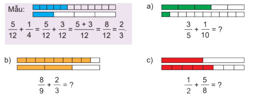 Toán lớp 4 trang 74 - Bài 60: Phép cộng phân số - SGK Kết nối tri thức 9
