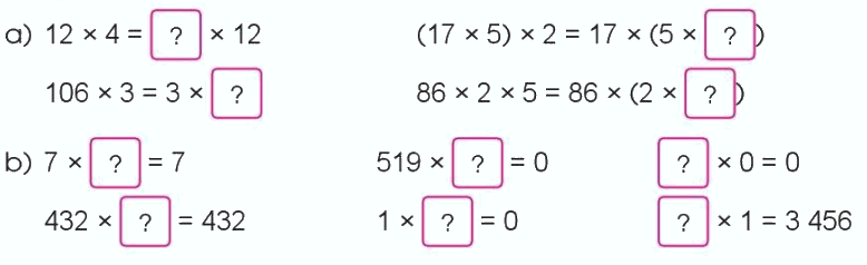 Toán lớp 4 trang 82 - Bài 34: Các tính chất của phép nhân - SGK Cánh diều 0 1