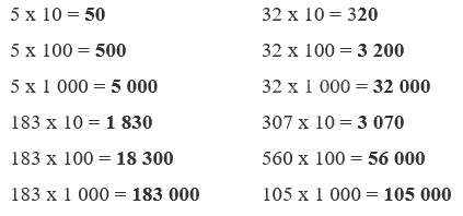Toán lớp 4 trang 84 - Bài 36: Nhân với 10, 100 , 1 000, ... - SGK Cánh diều 2