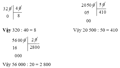 Toán lớp 4 trang 89 - Bài 76: Chia hai số có tận cùng là chữ số 0 - SGK Bình Minh 0 2