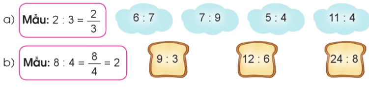 Toán lớp 4 trang 9 - Bài 55: Phân số và phép chia số tự nhiên - SGK Cánh diều 0 1