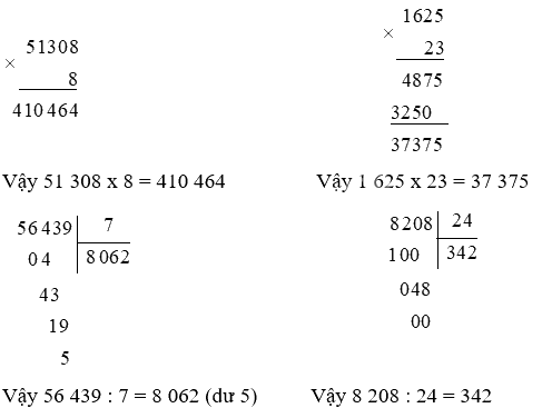 Toán lớp 4 trang 98 - Bài 84: Ôn tập về phép nhân, phép chia các số tự nhiên - SGK Bình Minh 2