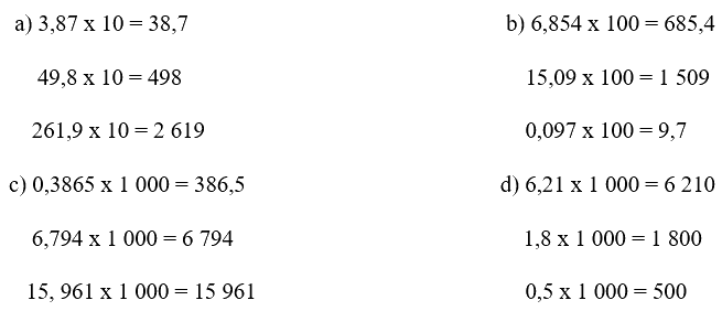 Toán lớp 5 Bài 28. Nhân một số thập phân với 10, 100, 1 000, ... - SGK cánh diều 2